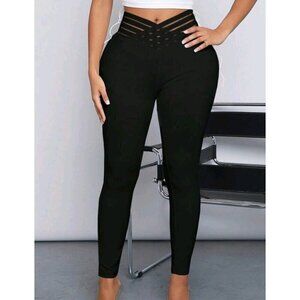 Elasticated pants, for women, high waist, black, size S